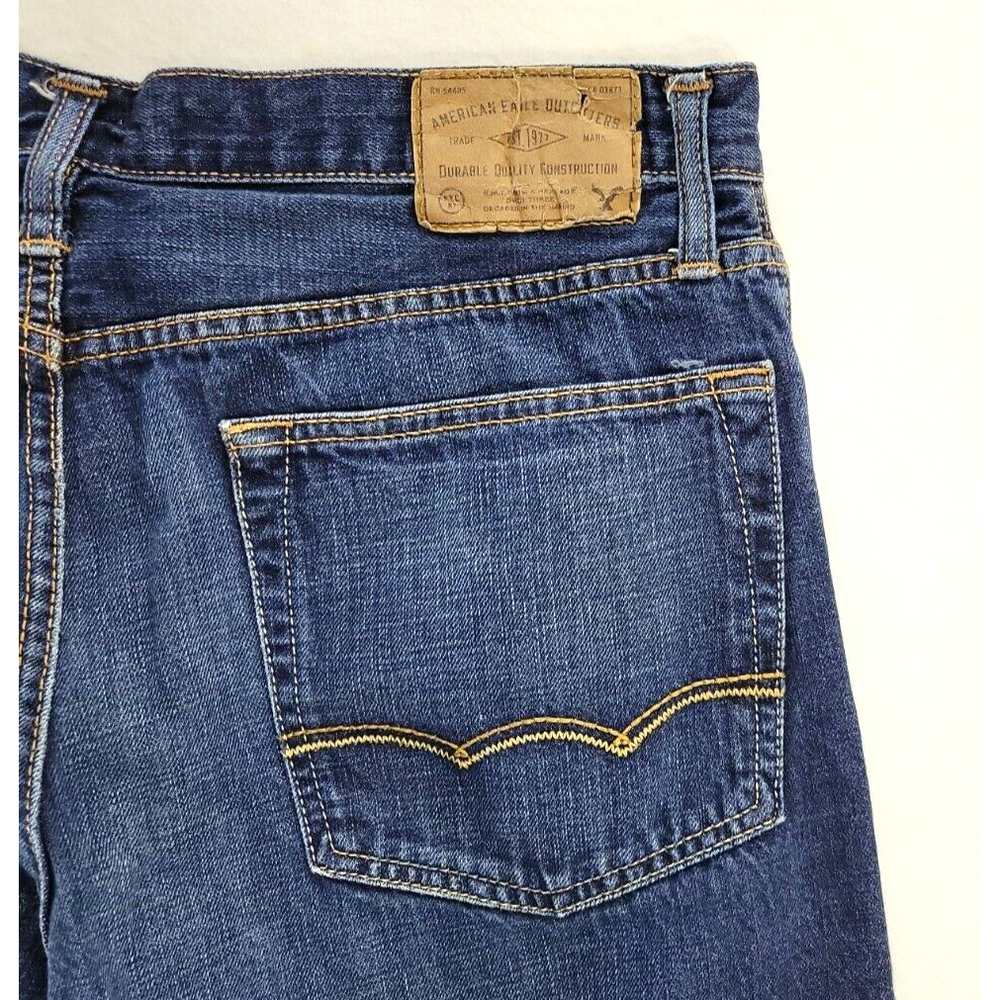 American Eagle Men's 34x30 Relaxed Straight Denim Blue Jeans - Picture 3 of 7
